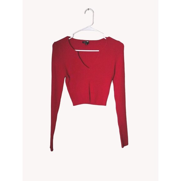 Fashion Nova Top Large Cropped Knit Long Sleeve Ribbed - Picture 1 of 10